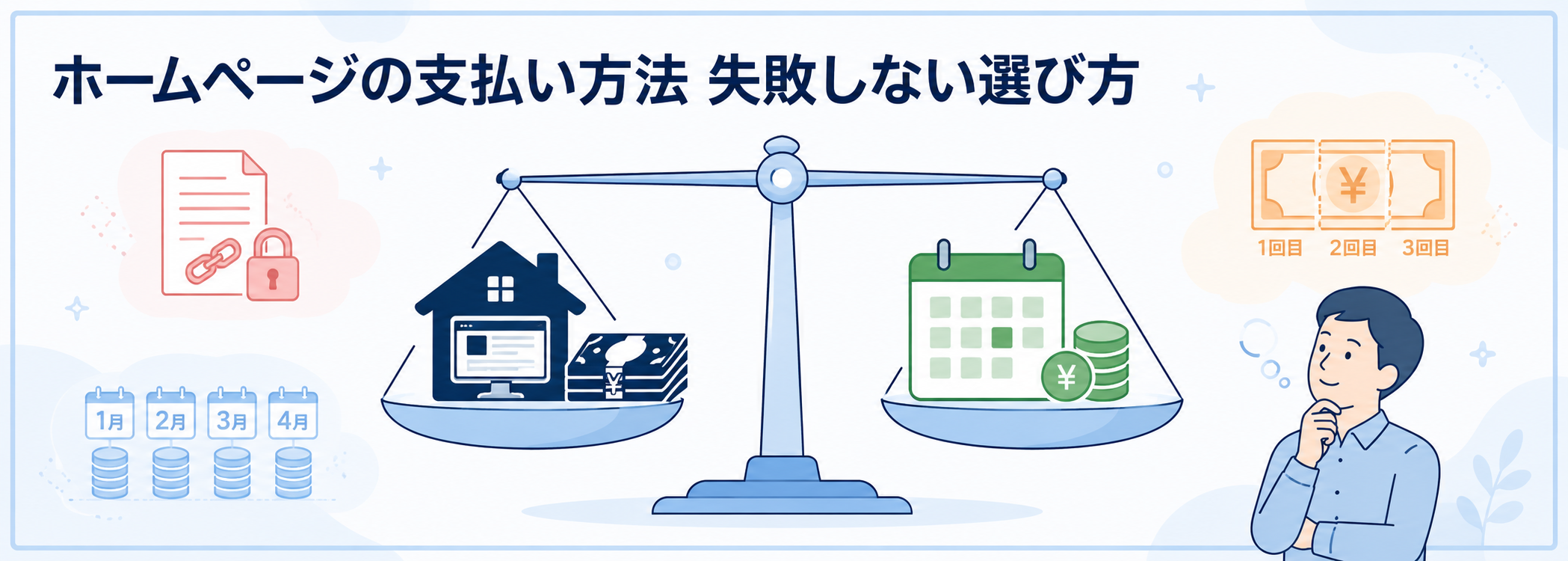 ホームページの支払い方法(買い切り・定額制・サブスク・リース・分割払い)の選び方イメージ