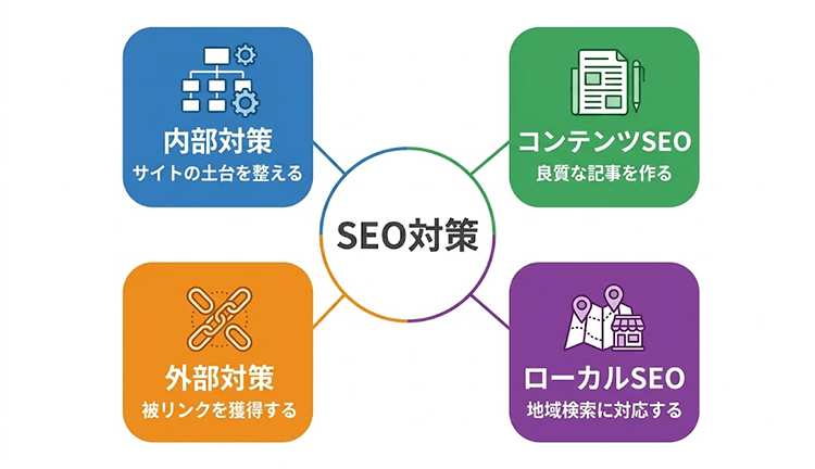 SEO対策の基本となる施策(内部・コンテンツ・外部・ローカルSEO)